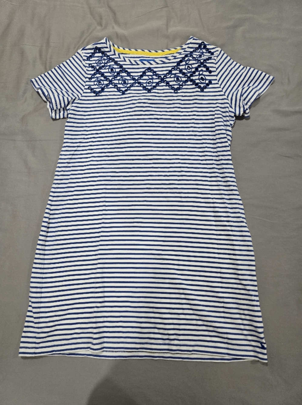 Joules Navy & White Striped Eyelet Embroidered Tshirt Dresss